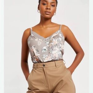 Floral Gray Women's spaghetti strap feminine  Top career sleeveless blouse